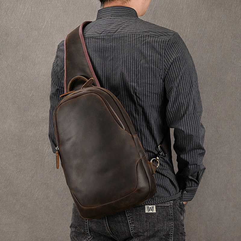 Men'S Accessories Backpack - حقيبة صدر من الجلد الطبيعي للرجال
