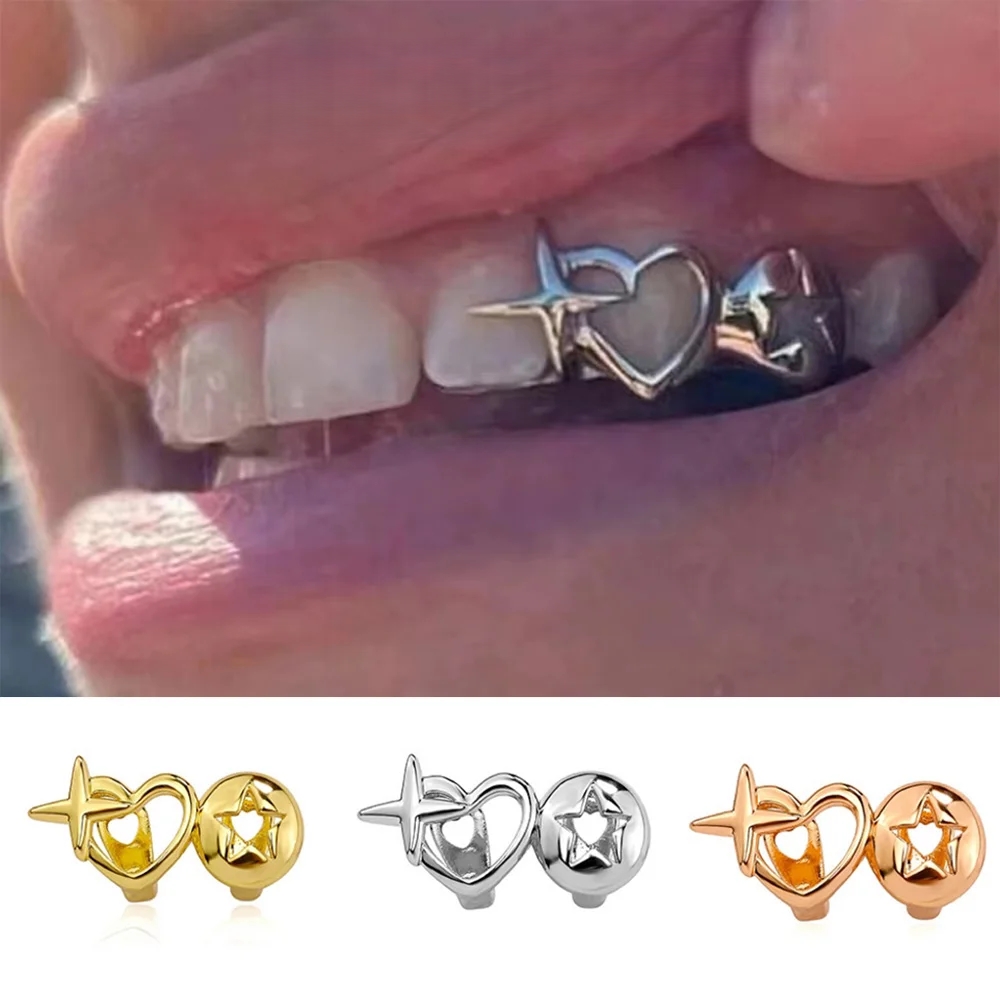 Men Accessories Silver - فاسق الهيب هوب الجوف القلب الأسنان